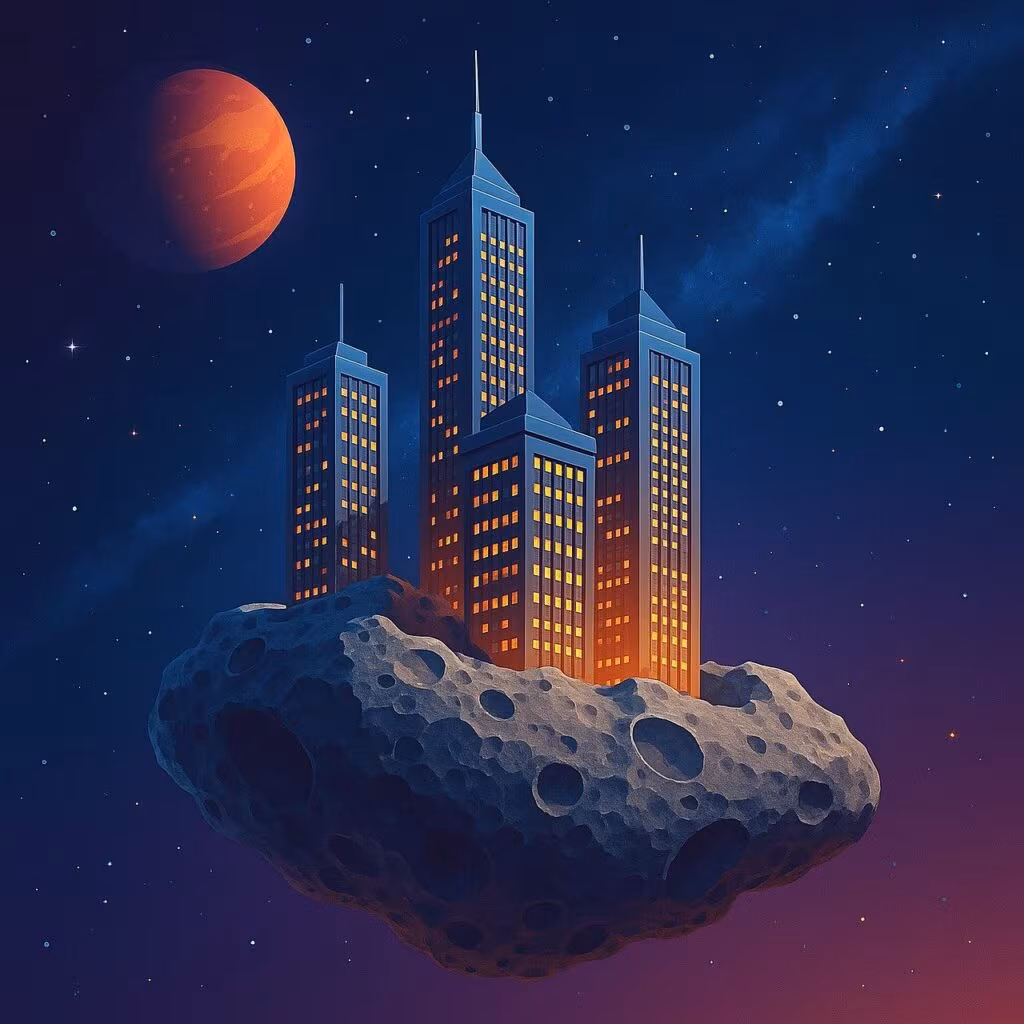 A dramatic view of a futuristic space colony on an alien planet, representing the setting of The Outer Worlds 2.