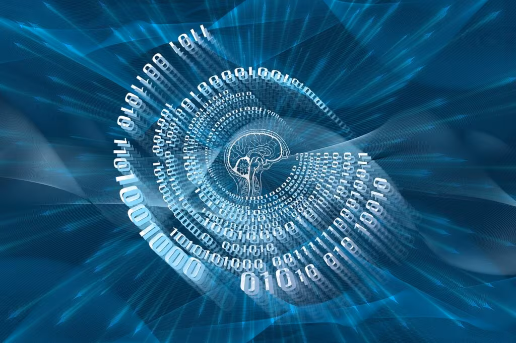 Digital matrix background with binary code representing a computer simulation