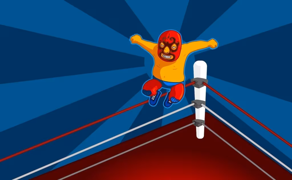 Empty professional wrestling ring under a spotlight, symbolizing the career of a wrestler.