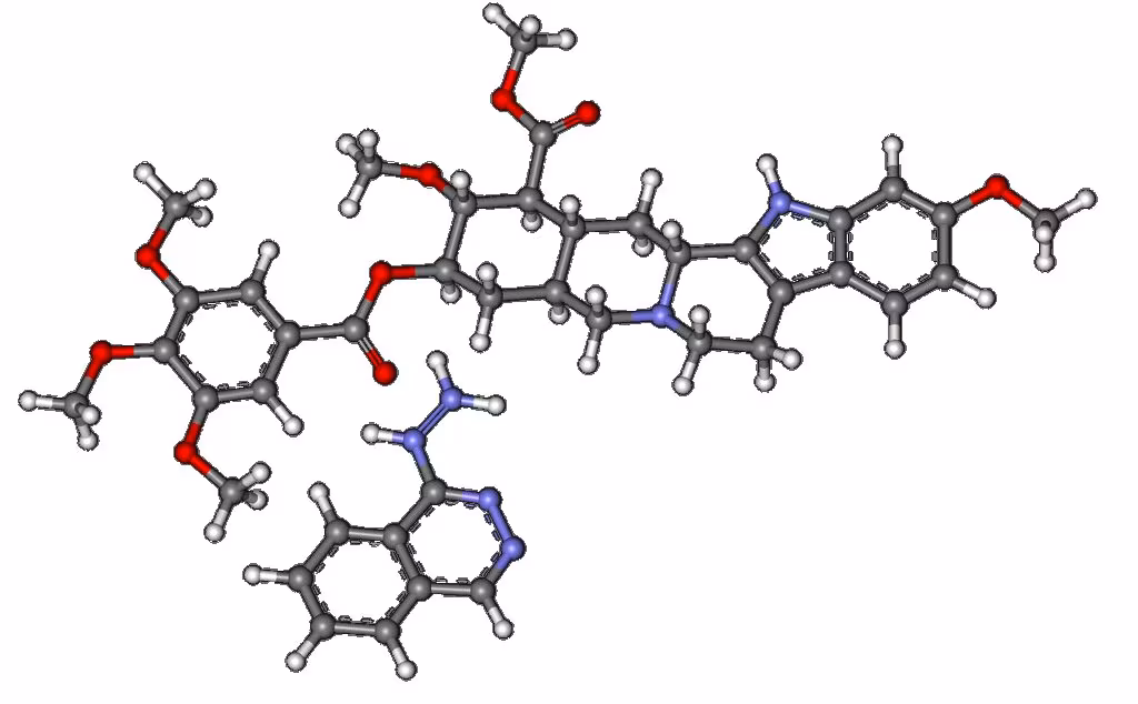 Molecular model representing the complex chemical structure of an antibiotic compound