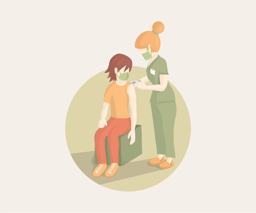 Pediatrician administering the MMR vaccine to a young child in a doctor's office setting