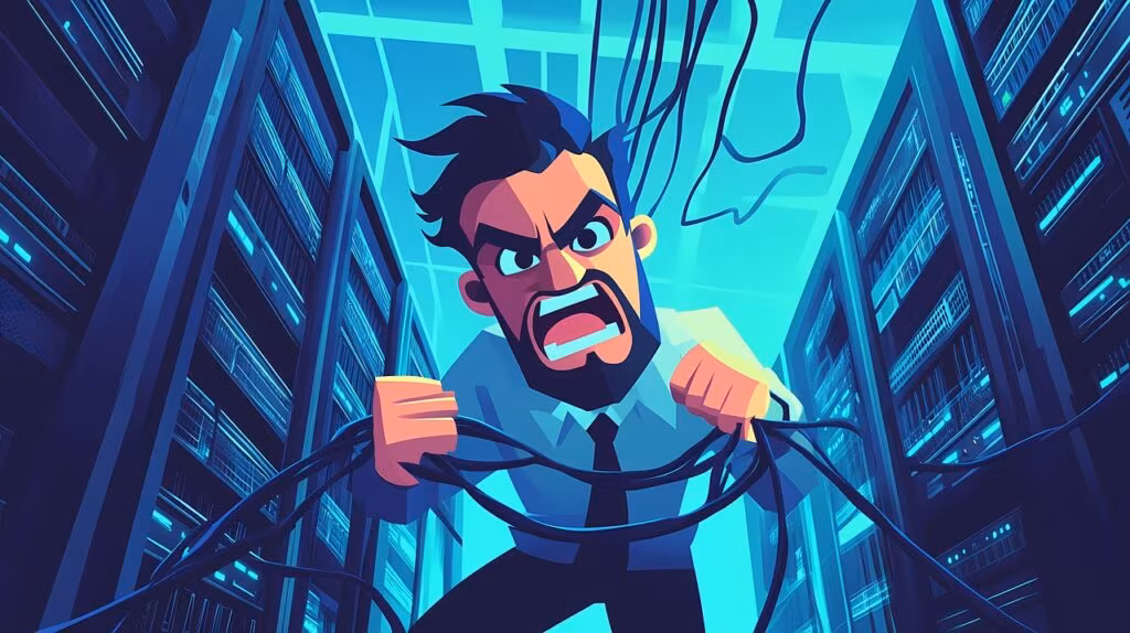 Rows of blinking servers in a modern data center, symbolizing AI infrastructure and cloud computing.