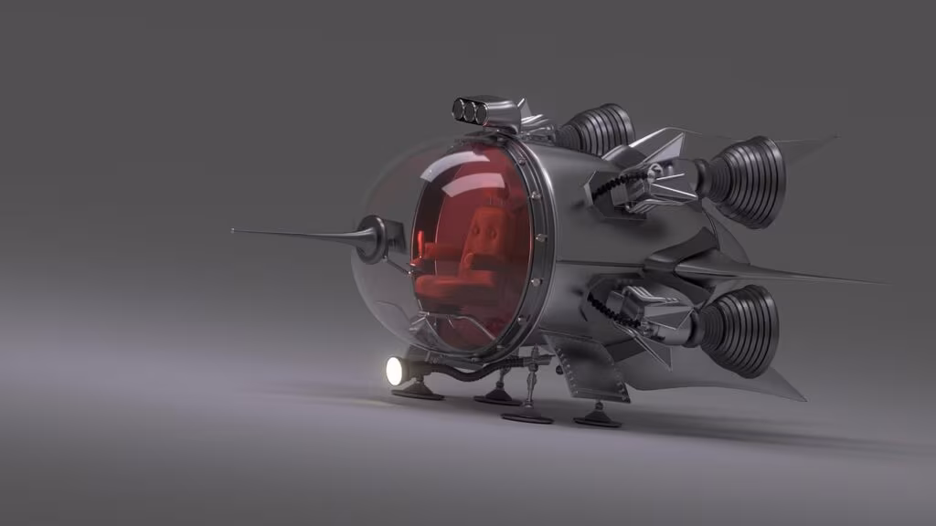 A highly detailed Christmas ornament shaped like a famous sci-fi spaceship hanging on a branch.