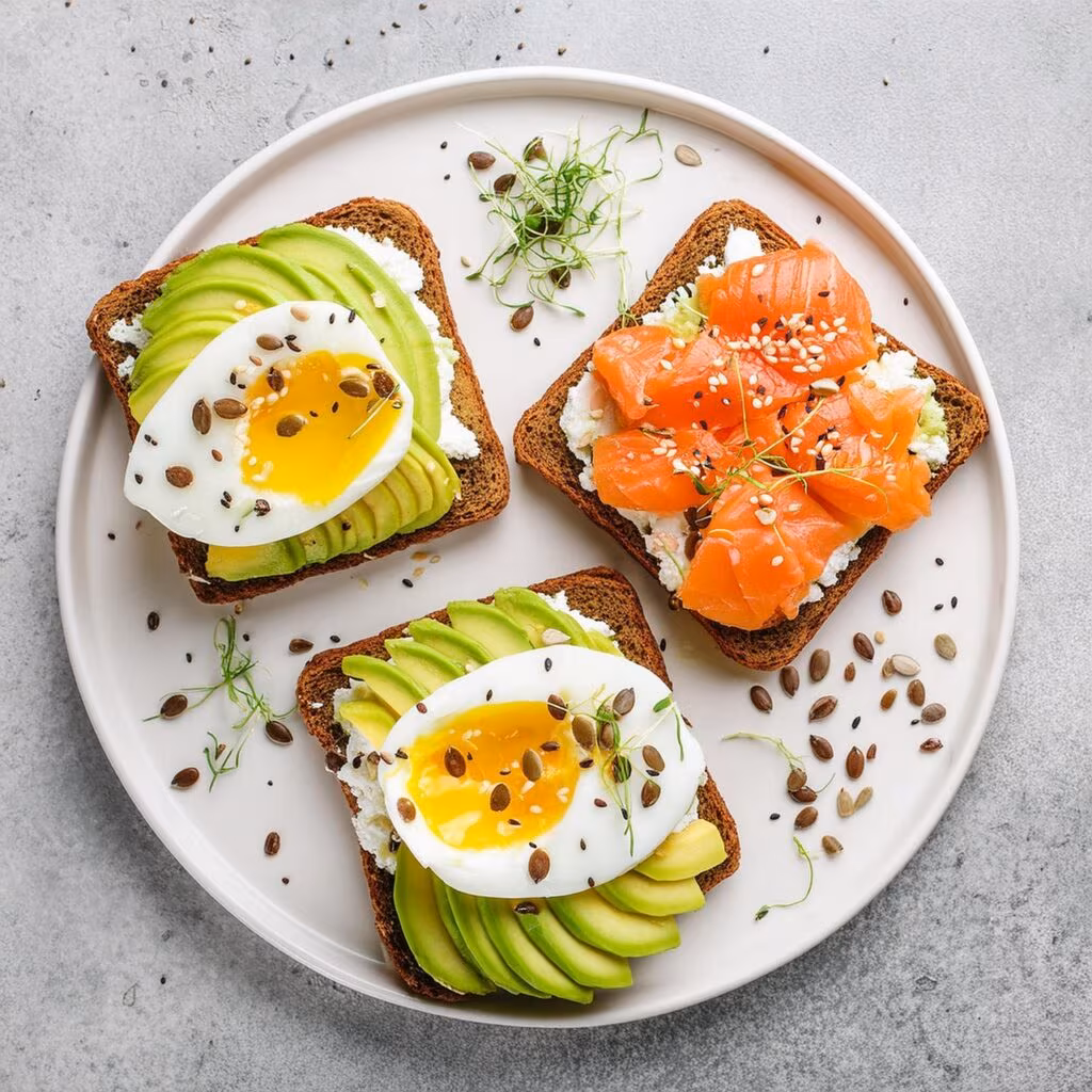 A slice of whole-grain toast topped with mashed avocado, a sprinkle of salt, and red pepper flakes.