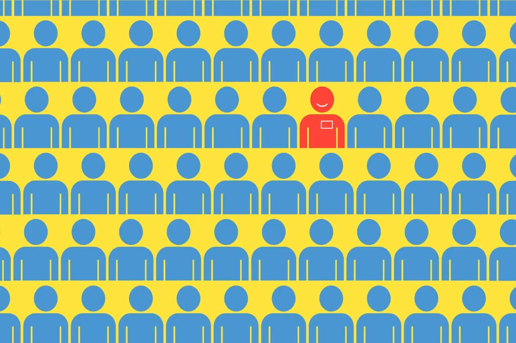 Abstract representation of algorithmic bias, showing diverse faces being filtered or judged by an unseen computer system.