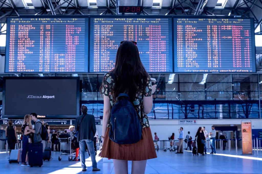 Airport directional signs showing different destinations and logistics information