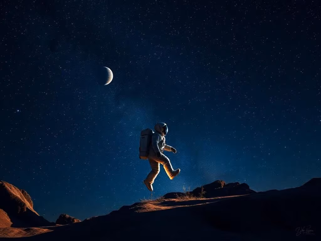 Astronaut preparing and eating a meal in a spacecraft, illustrating the challenge of long-duration food supply