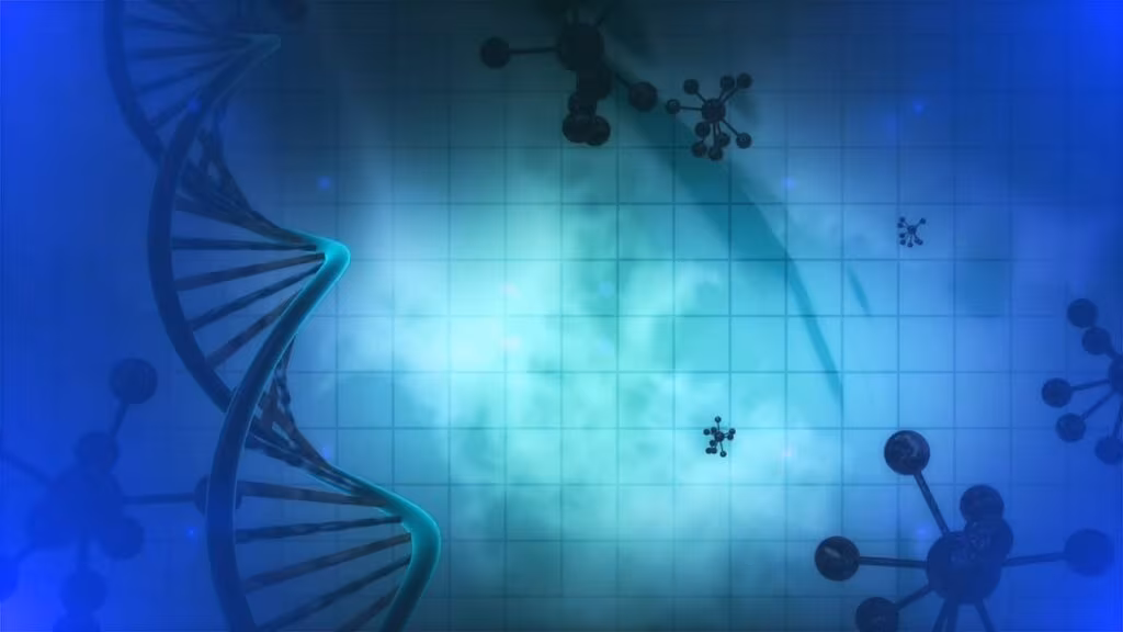 Conceptual image showing DNA strands and genetic engineering tools in a laboratory setting.