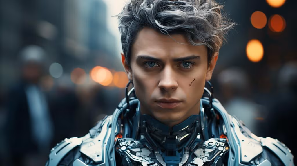 Conceptual image showing a complex network connecting a human brain silhouette to digital circuits, representing AGI.