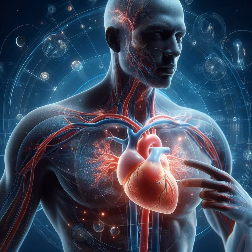 Diagram illustrating a healthy human heart and cardiovascular system, symbolizing heart health benefits.