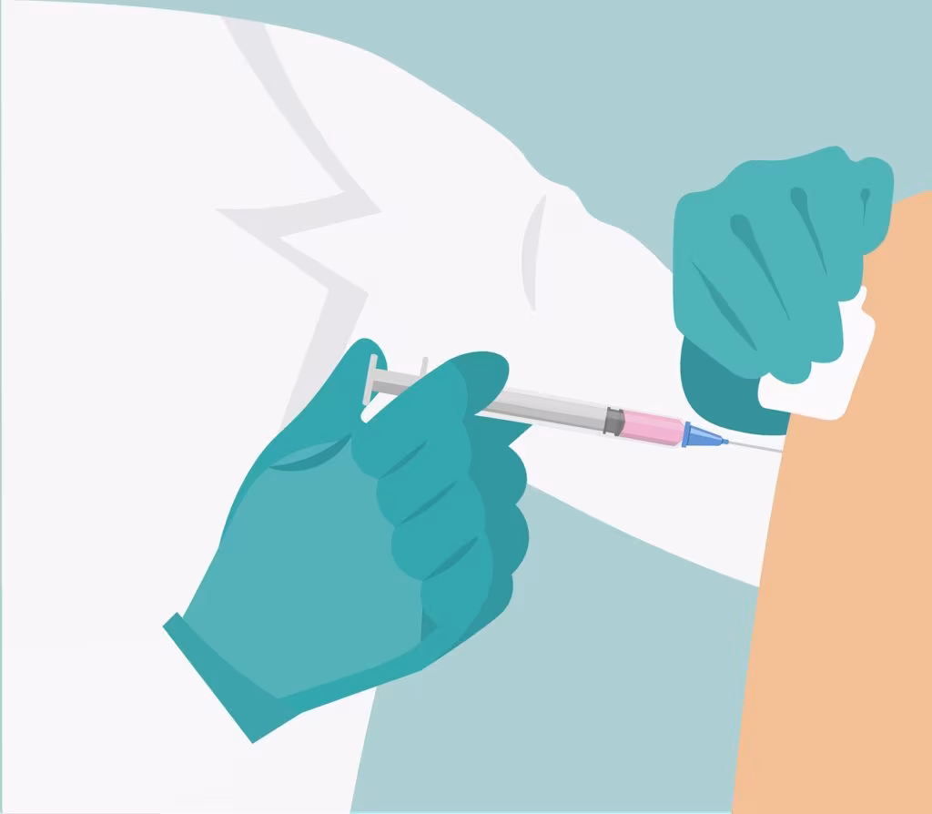 Healthcare worker administering a flu shot to a patient in a clinic setting