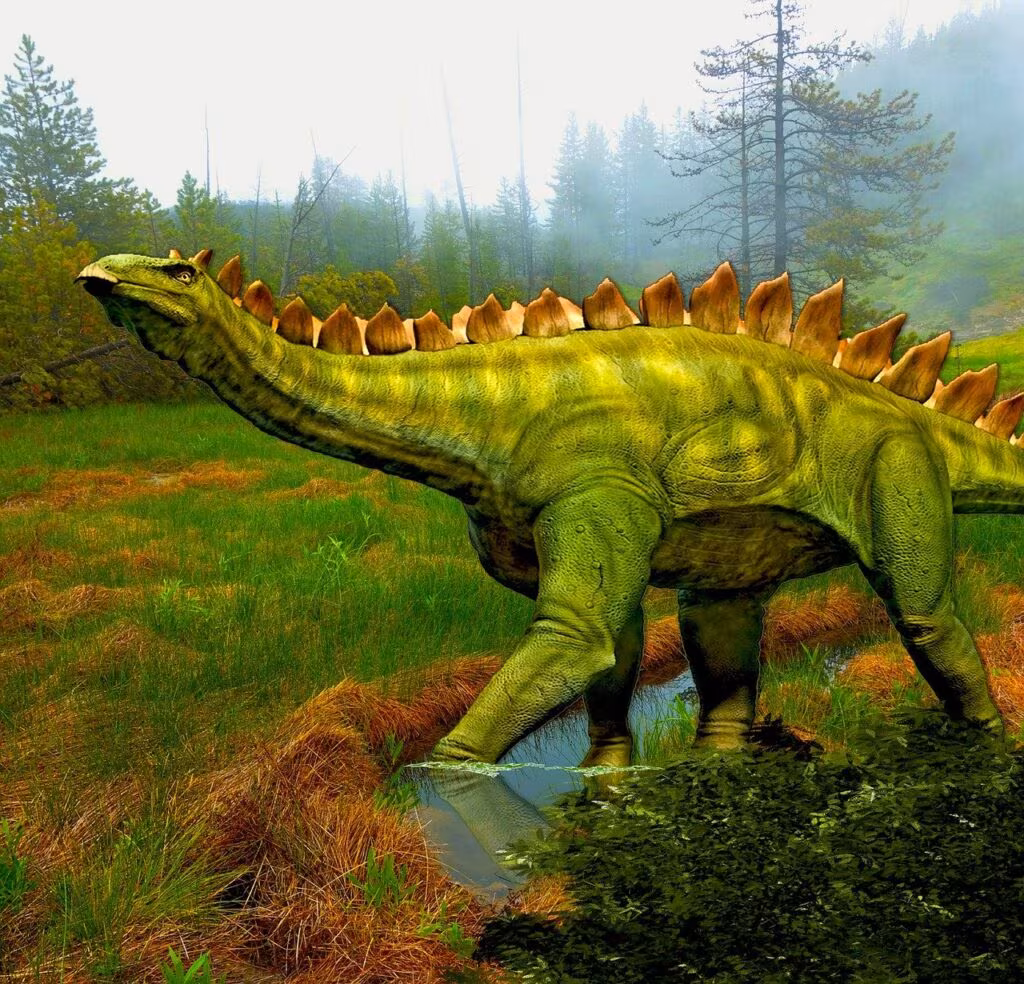 Illustration of a dense, humid tropical swamp environment typical of the Eocene epoch