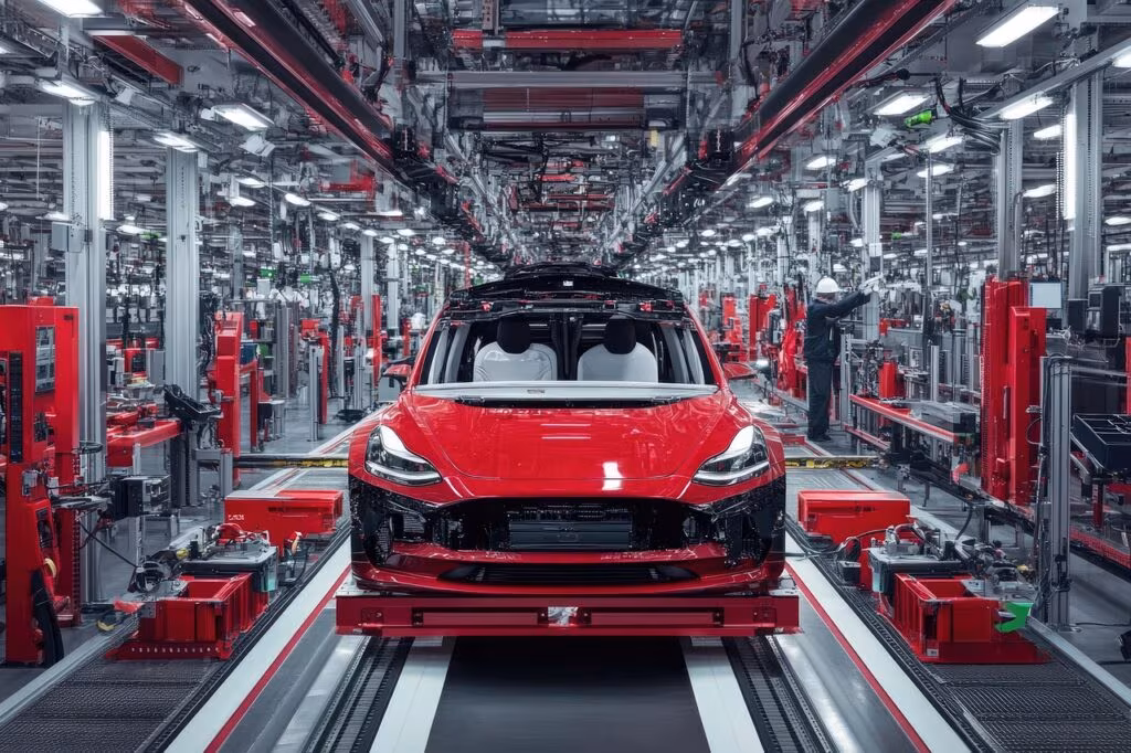 Industrial factory production line showing machinery and manufacturing process