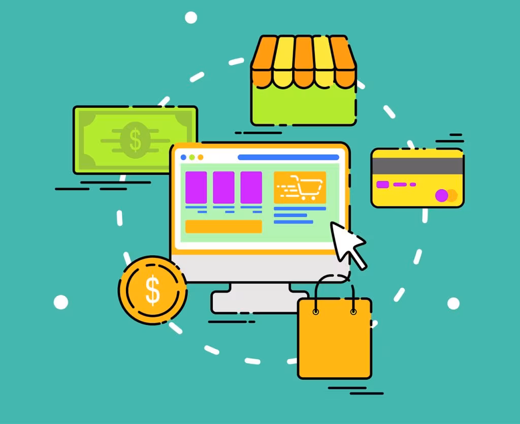 Laptop screen showing online shopping cart with credit card ready for purchase