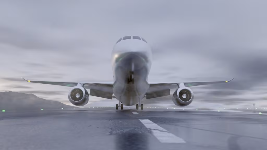 Large UPS cargo plane taking off from a busy runway at night
