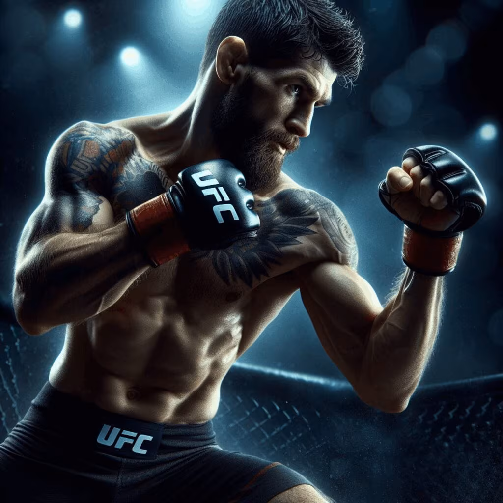 Security intervening between two tense MMA fighters backstage