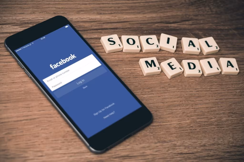 Smartphone screen displaying various social media interfaces from the Meta Platforms family of apps