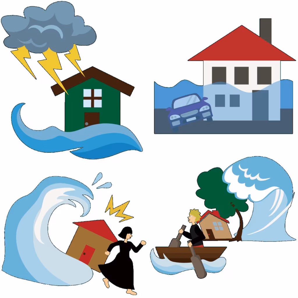 Uprooted trees and flooded streets in a Vietnamese town after a major typhoon